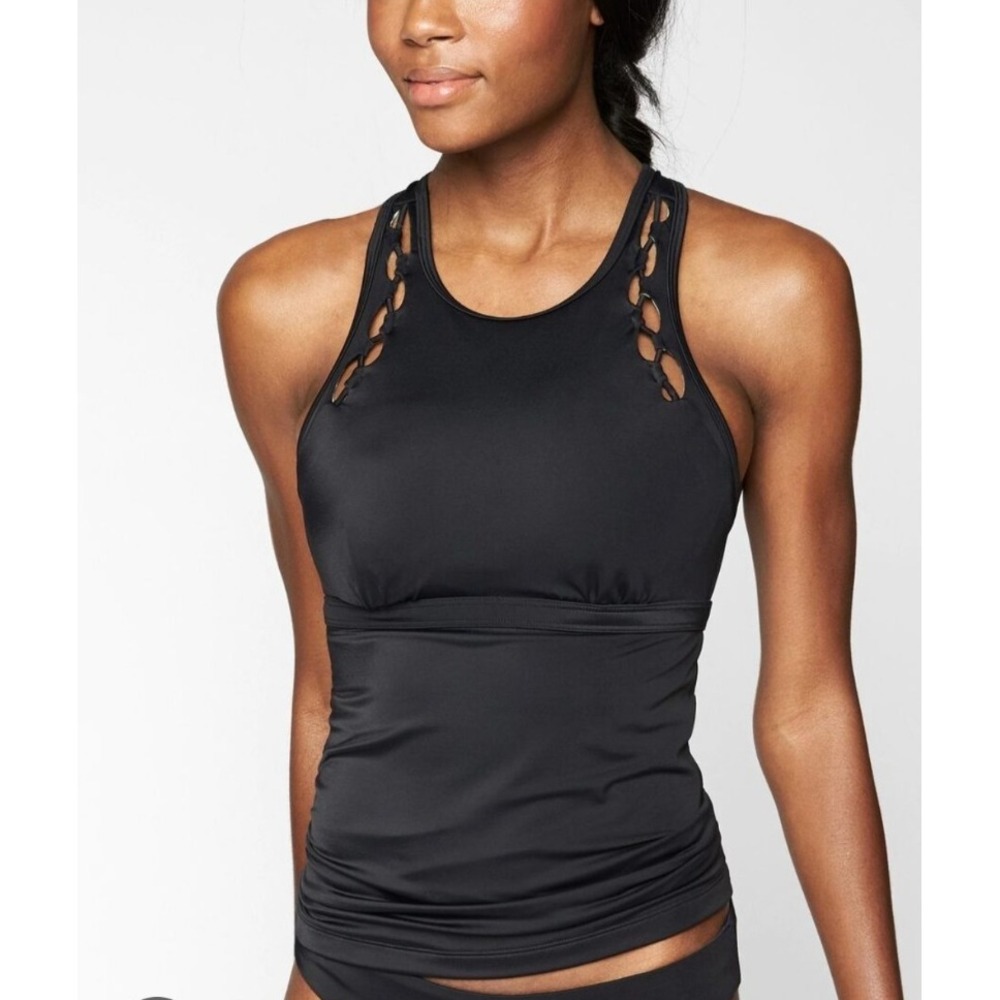 Athleta Black Bra-Sized Racerback Tankini Swim Top Size 34 D/DD Cut Outs Beach
